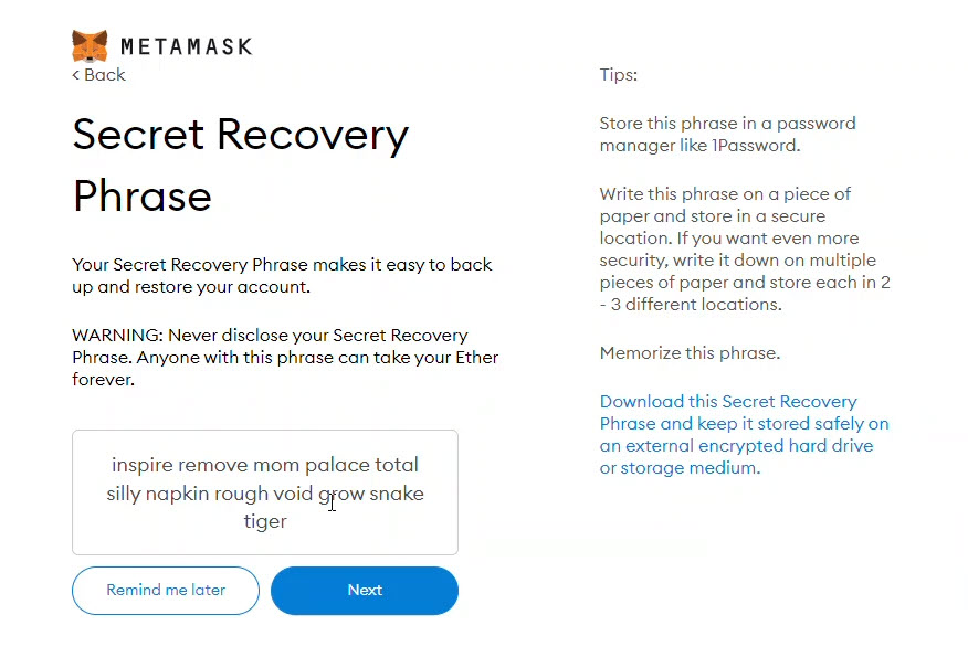 Secret Recovery Phrase