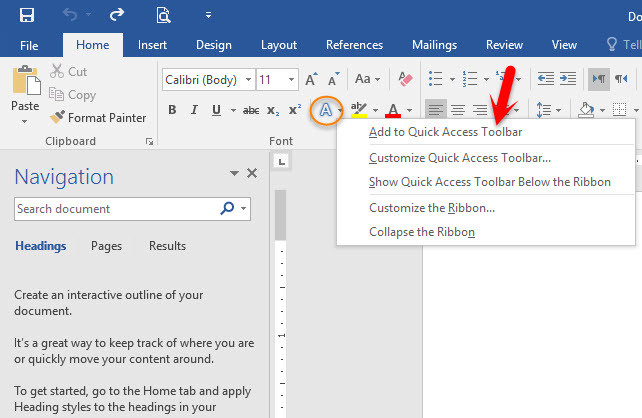 Add To Quick Access Toolbar