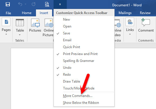 Show More Commands On Quick Access Toolbar
