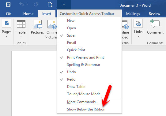 Show Quick Access Toolbar Below The Ribbon