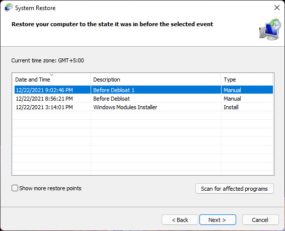 Choose A Restore Point To Restore