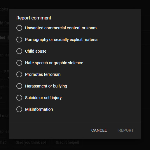 2 Select A Reason To Report The Comment