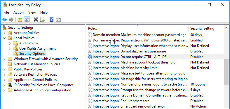 Deaktivieren Sie STRG+ALT+ENTF auf Windows Server 2016 |  2012