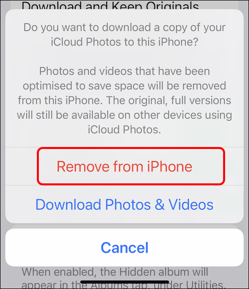 Remove Optimized Images From Iphone