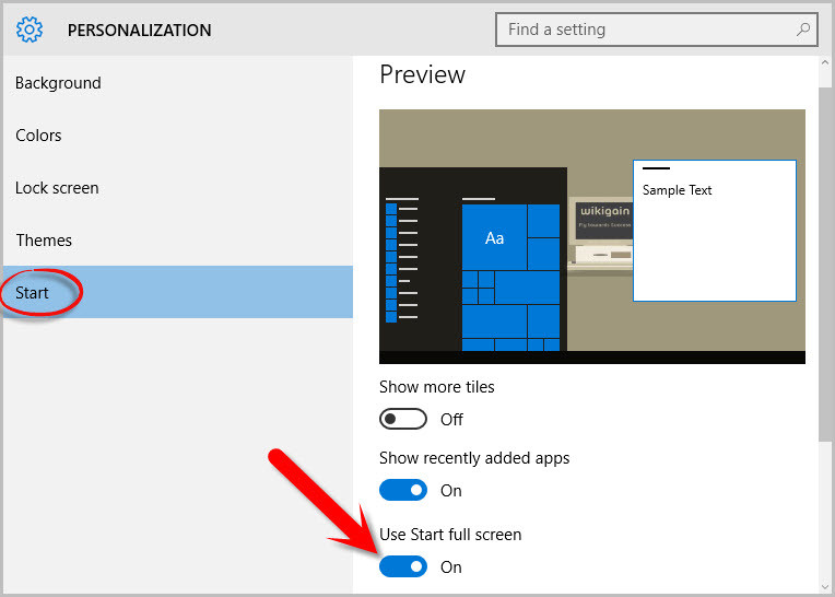 Enable Windows 10 Full Screen Start Menu