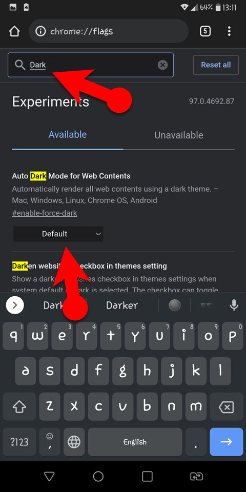 enable dark mode on facebook on android browser