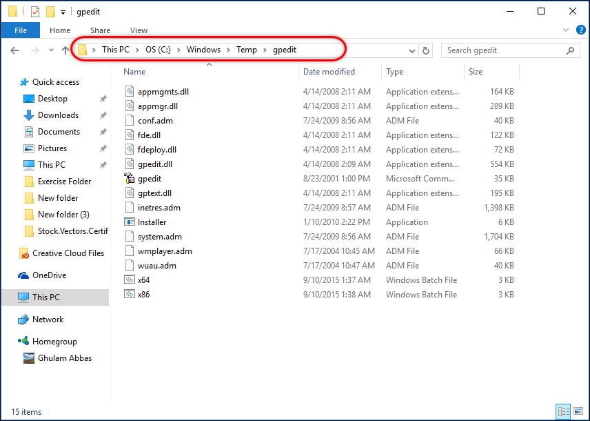 Navigating To Gpedit Folder