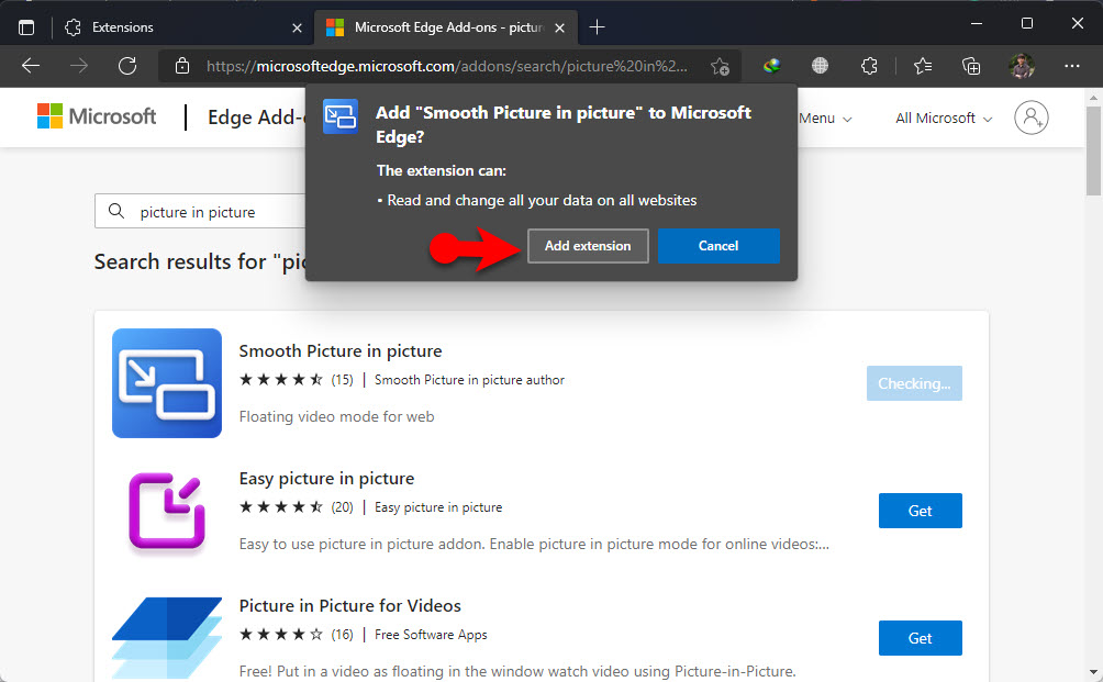 Adding Picture In Picture Extension In Microsoft Edge