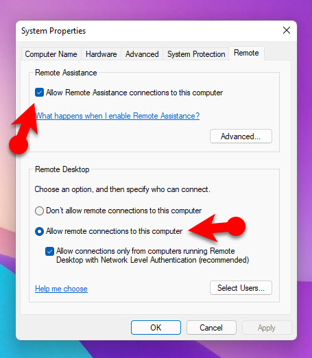 Allow Remote Assistance And Remote Desktop