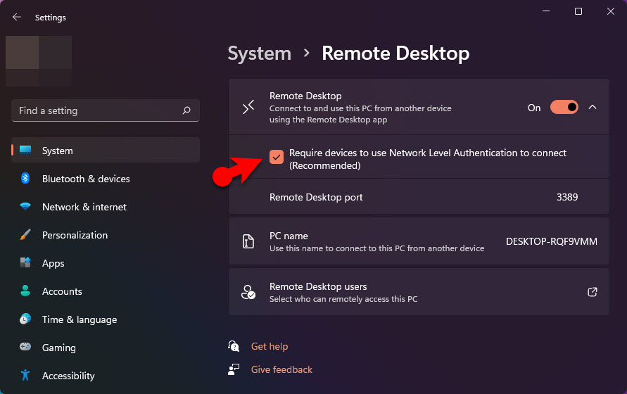 Remote Desktop Options