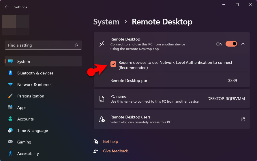 Remote Desktop Options