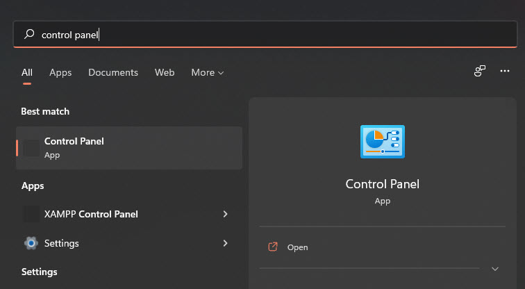 Search For Control Panel