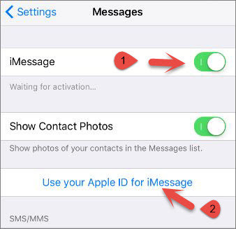 Enable Imessage Then Tap On Use Your Apple Id For Imessage