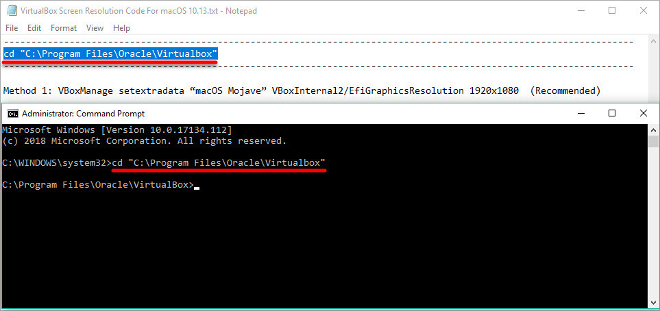 Virtualbox Chnage Directory Command