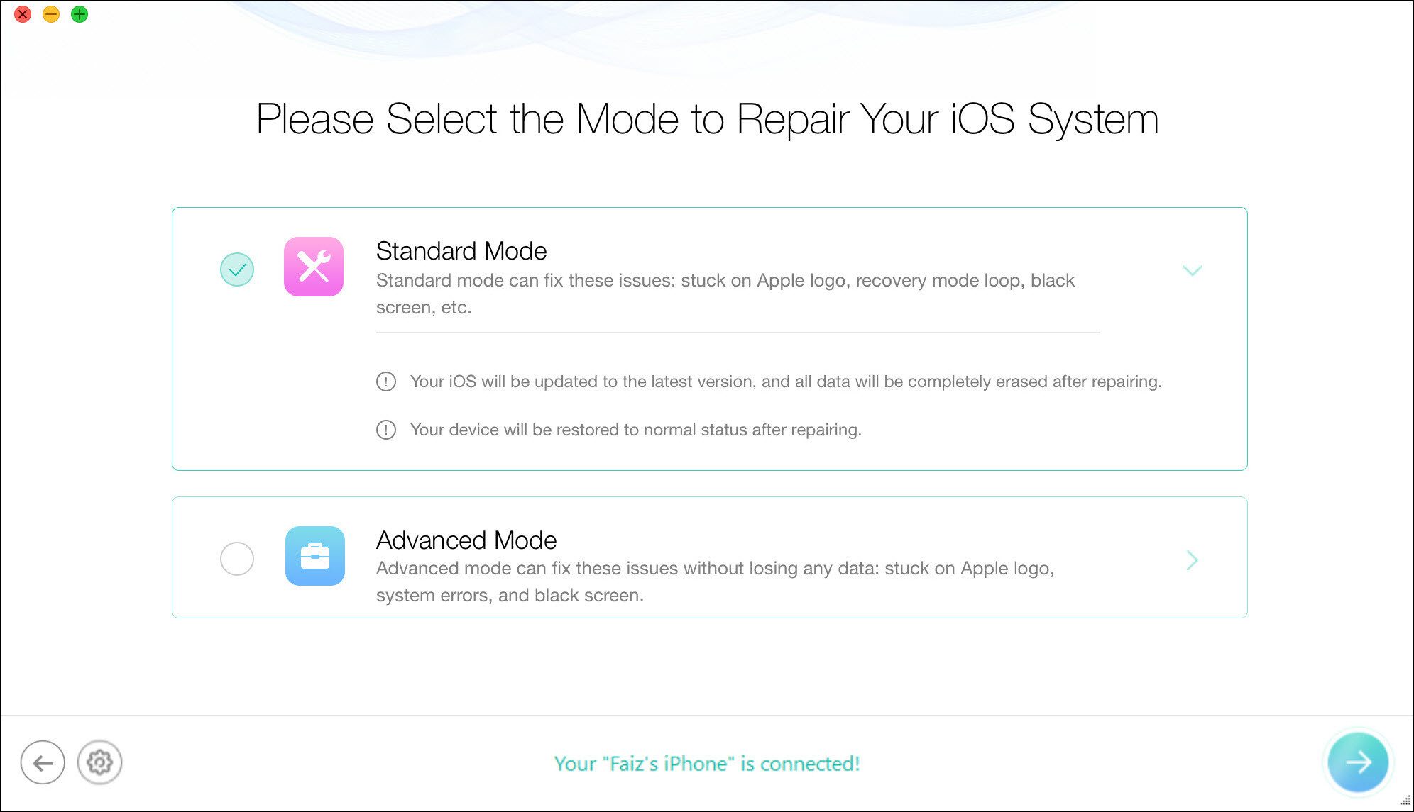 Select Repair Mode