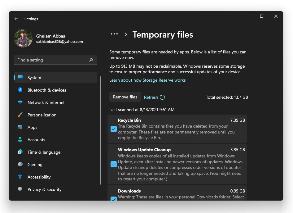 Cleanup The Disk Using The Windows Settings