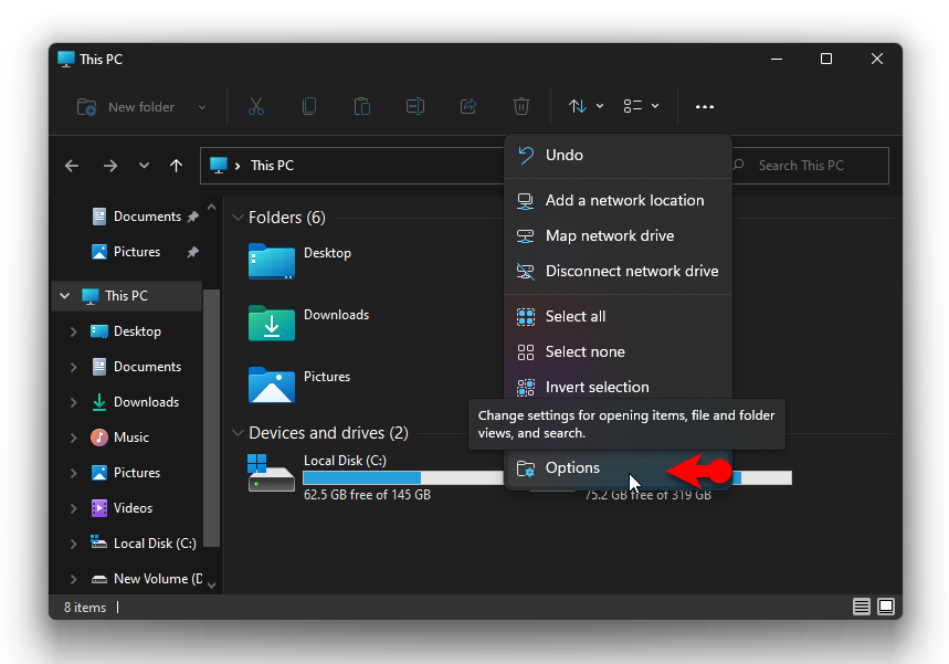 Access Folder Options Using The File