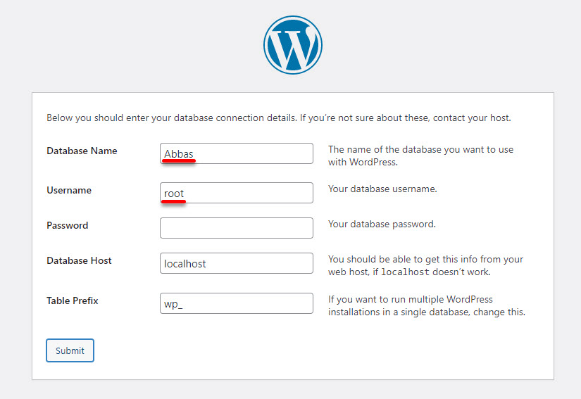 Insert Database Name