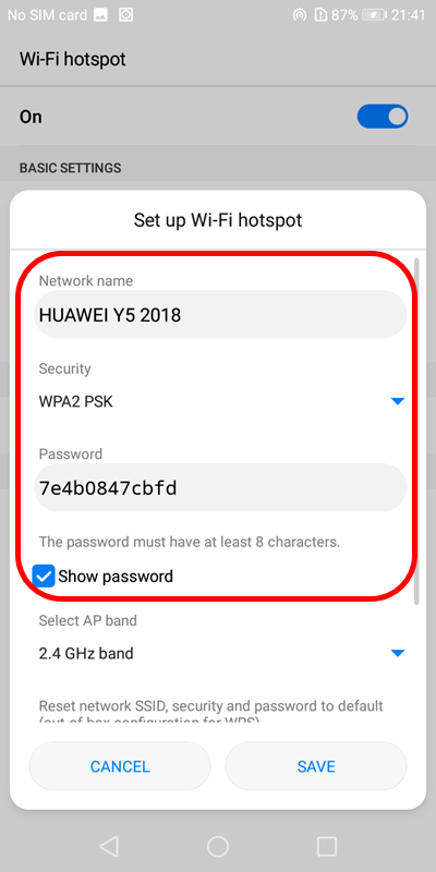 4 setup hotspot name and password