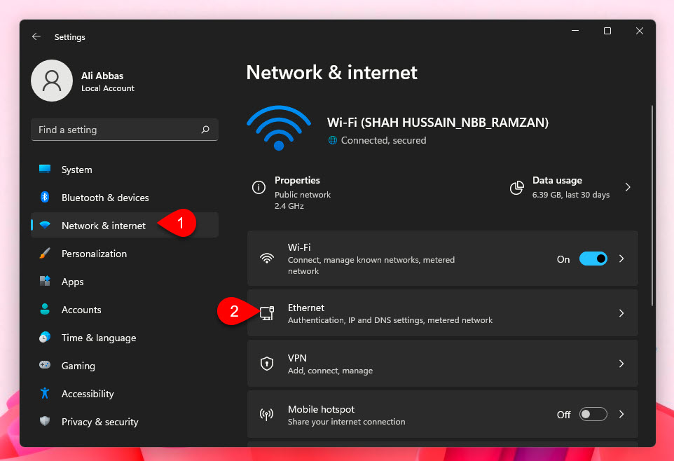 1 Access Ethernet Settings