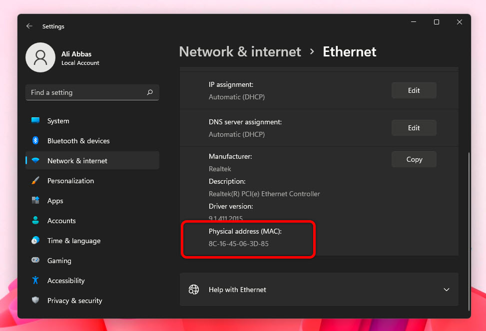 2 Ethernet Mac Address