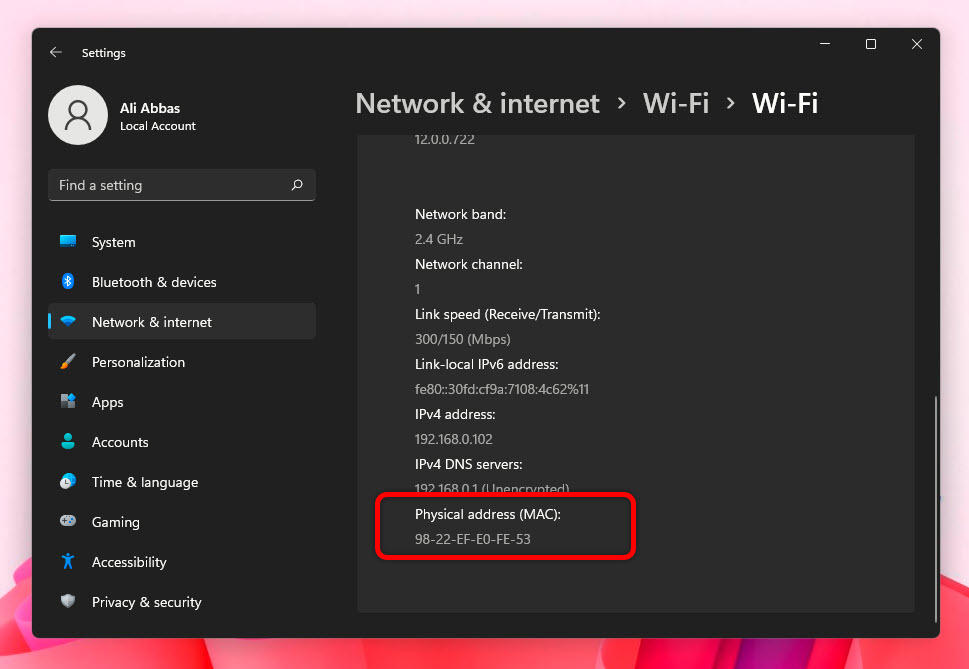 5 Wifi Mac Address