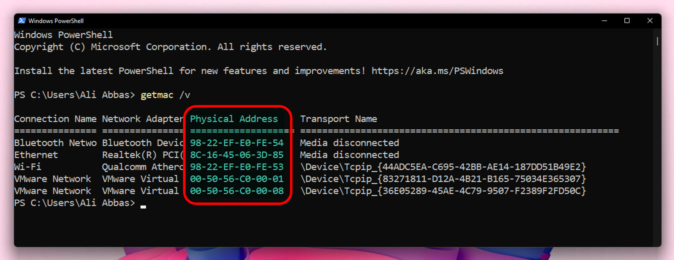 Get Mac Address Using Powershell