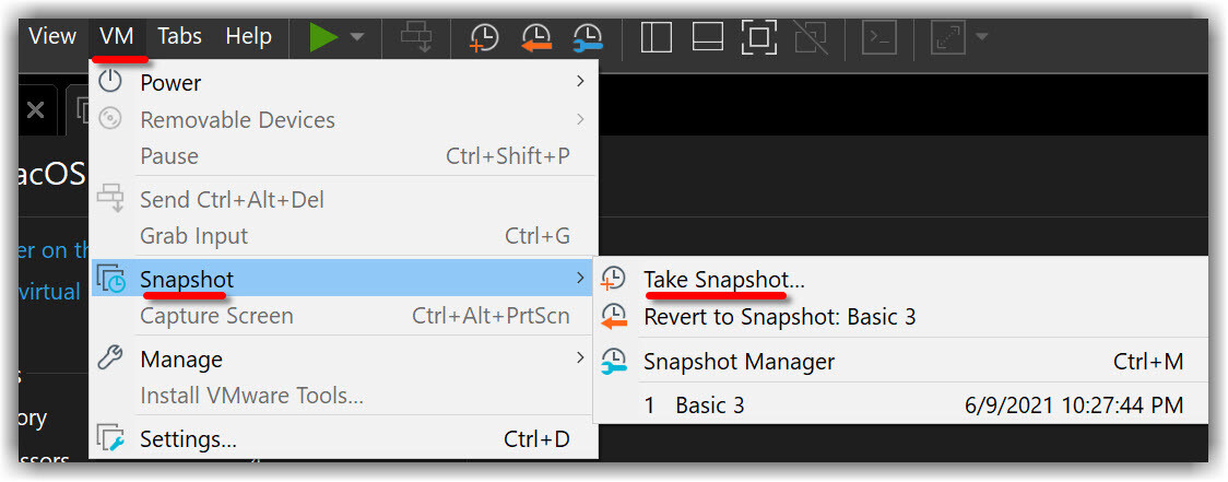 Take Vm Snapshot