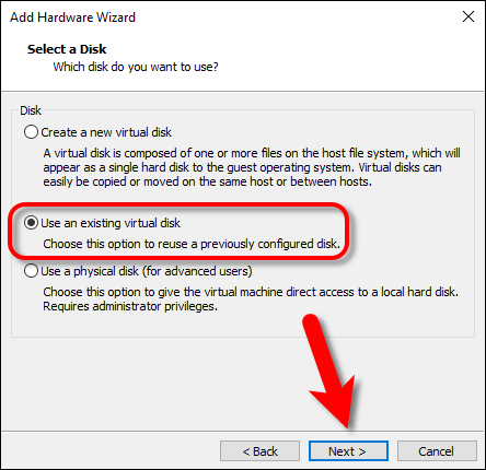 7 Select Existing Virtual Disk