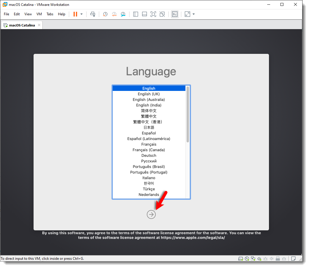 Select Language And Click Continue Catalina