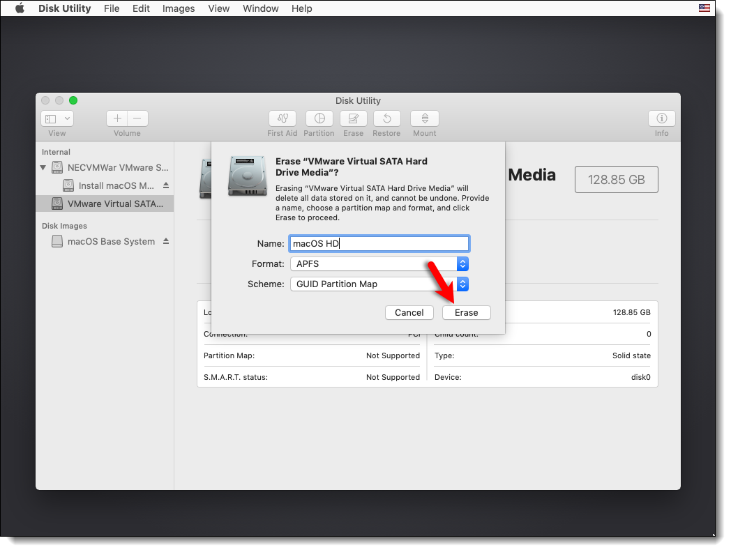 Format The Vmware Virtual Sata Hard Drive Media Mojave