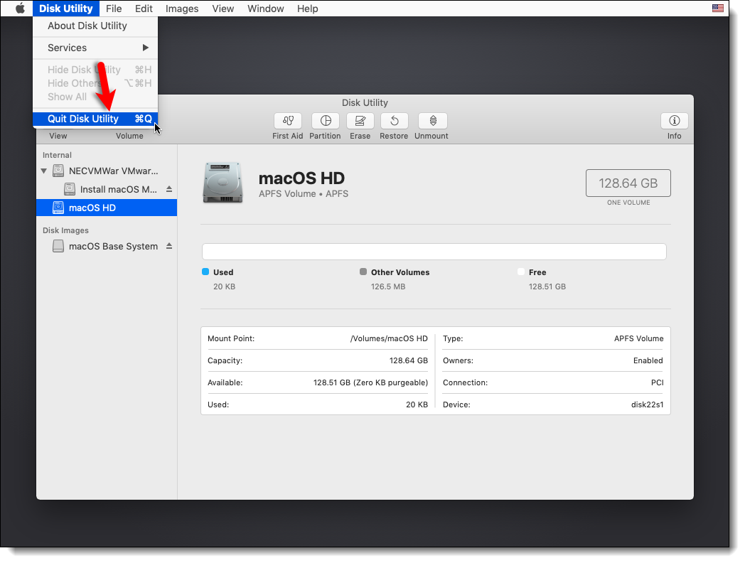 Quit Disk Utility Mojave