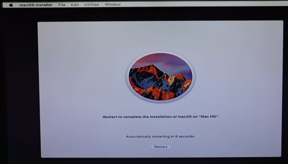 Restart To Complete The Installation Of Macos Sierra On Mac Hd