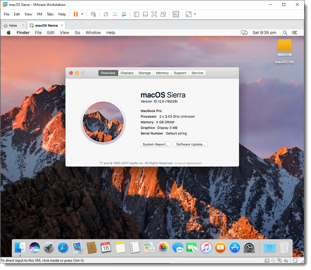 Successfully Installed Macos Sierra On Vmware Using Vmdk