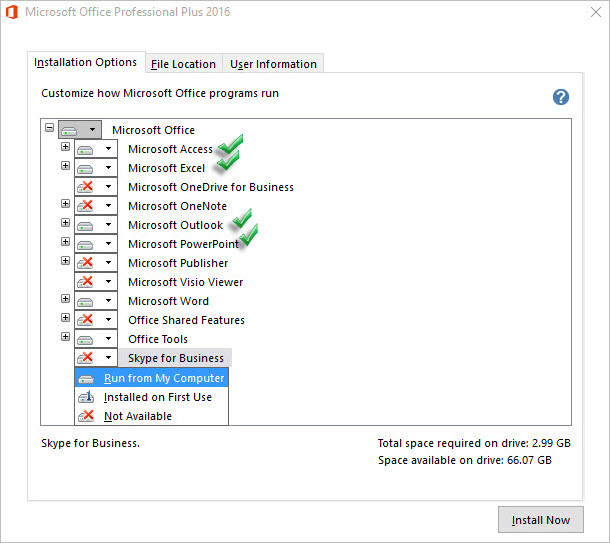 Install Office 2016