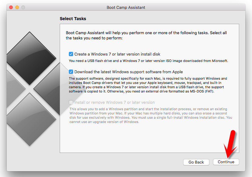Boot Camp Assistant Selecting Tasks