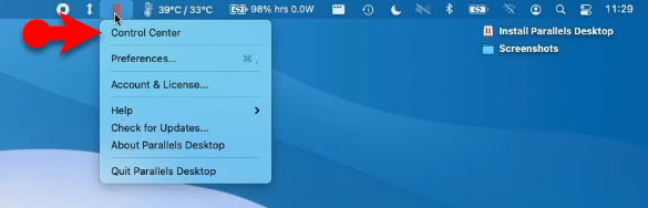 1 Open Parallel Desktop Control Center