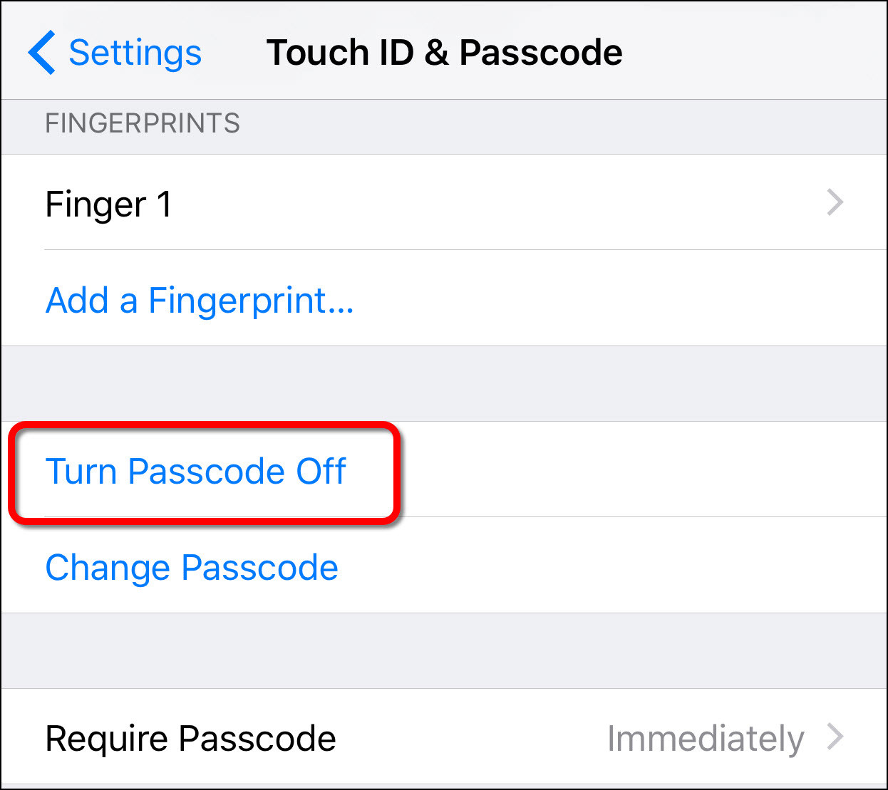 Turn Off Passcode