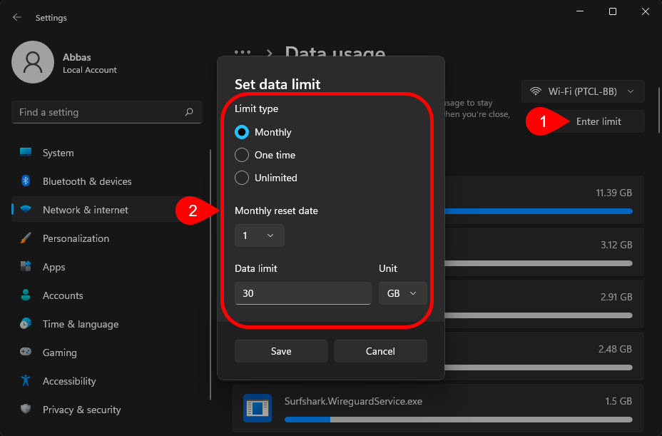 Set Data Limit