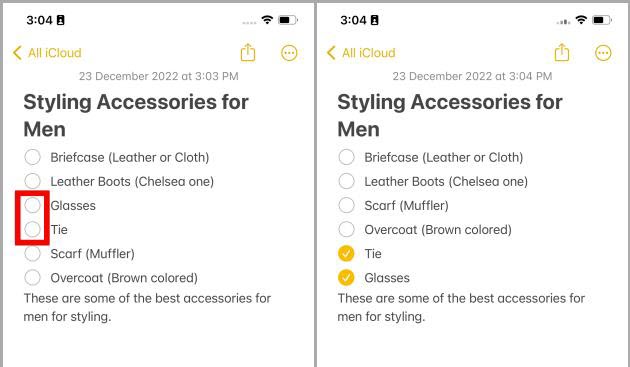 Checked Items