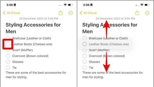 Rearrange Checklist In Notes App