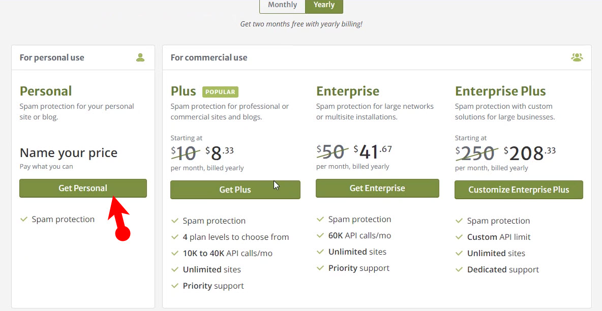 Get Personal Akismet Account