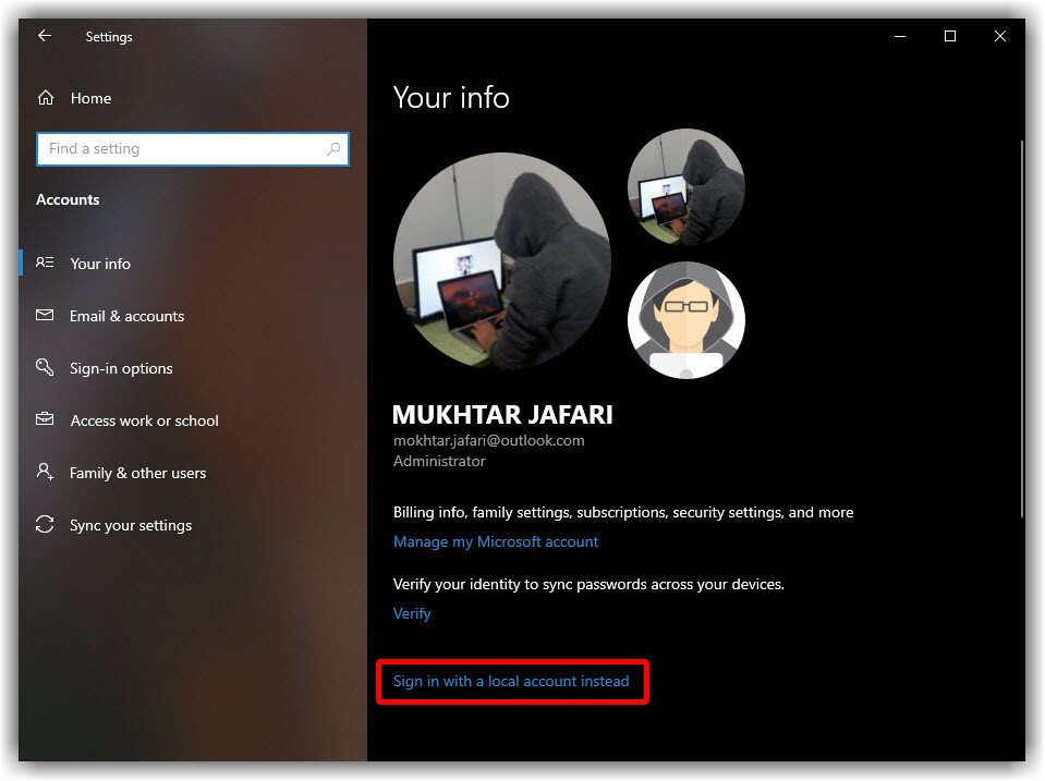Sign In With A Local Account Instead