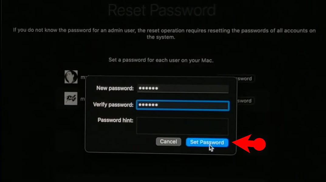 Set New Password For User Account