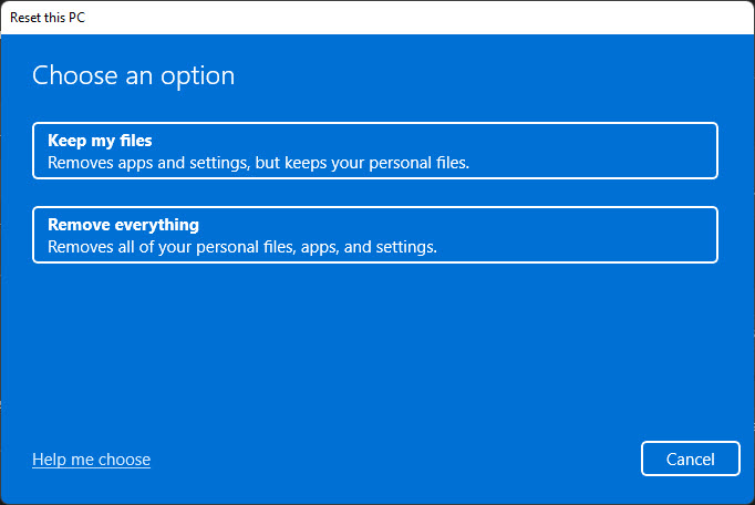 Choose An Option To Reset This Pc