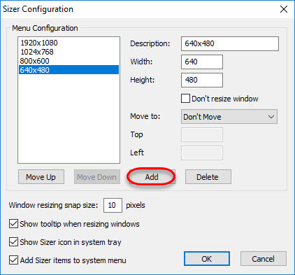 Sizer Configuration