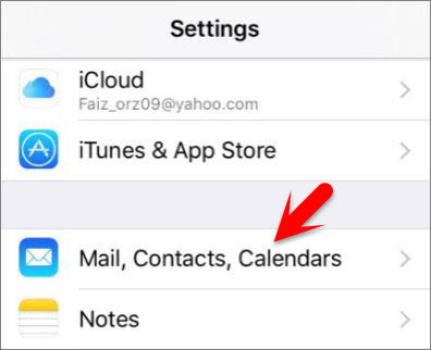Settings Mail Contacts Calendars