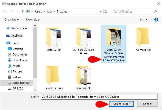 Change Photos Folder Location