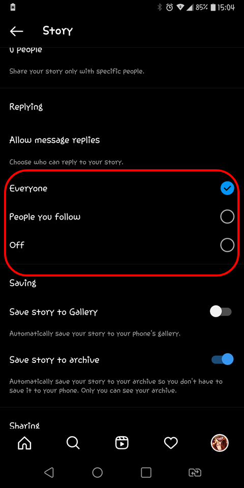 4 Story Comment Settings