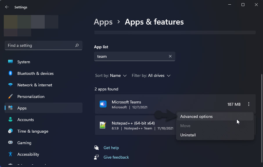 Microsoft Teams Advanced Options